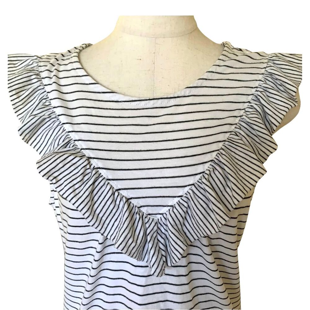 Anthropologie Maeve Striped Ruffle Sleeveless Tank Top White Black SIze S - Picture 3 of 8